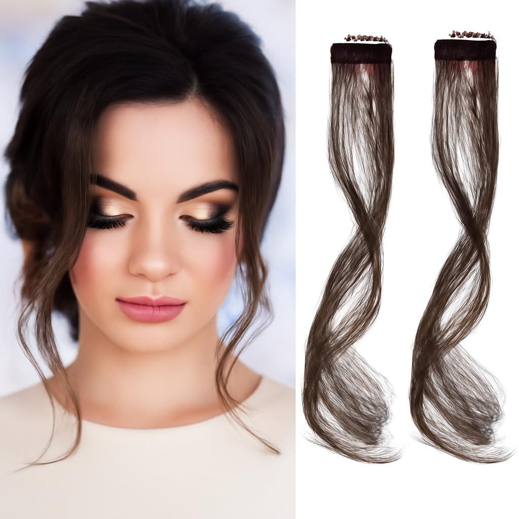 2PCS Side Air Bangs Clip-in Set, Long Temples, Hair Clip on Fringe With Temples, Synthetic Long Dragon Beard Hair, 13.8 Inch, Dark Brown