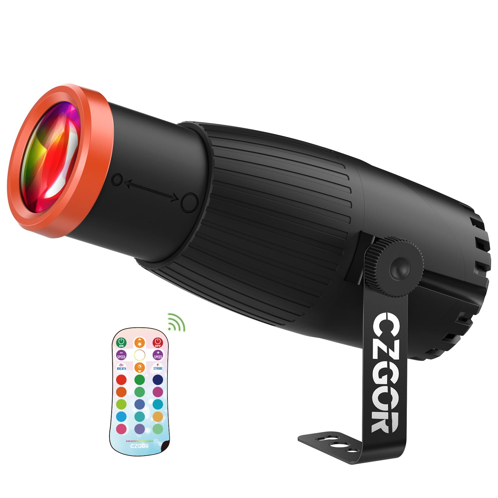 Pinspot Light, Czgor 18W RGBW 4 in 1 LED Spot Lights with Remote, Super Bright with Light Guide Pillar, Manual Focus Disco Ball Spotlight, Soft Cozy Stage Effect Lighting for DJ Disco Party Wedding