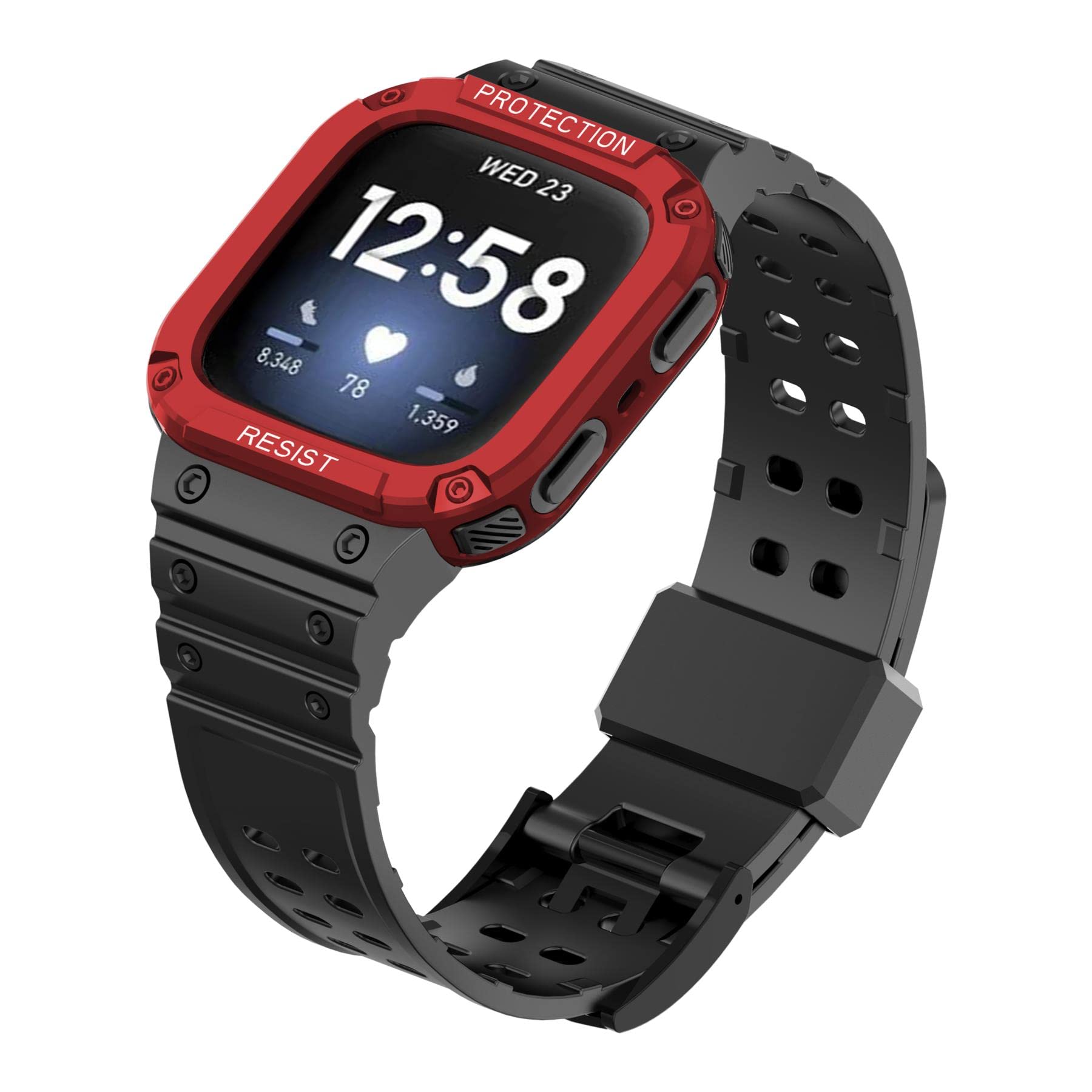 VeveXiao Funda resistente con correa compatible con Fitbit Versa 4/Versa 3/Versa Lite/Versa Sense 2/Versa Sense funda protectora con correa de silicona a prueba de golpes para hombres y mujeres