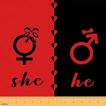 Black Red Fabric by The Yard,He and She Couples Printed DIY Art Fabric,Love Lines Splicing Decorative Fabric,Valentines Day Soft Polyester No Stretch Fabrics,1 Yard,36" L x 59" W