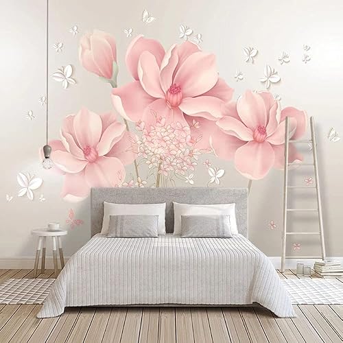 Papel Tapiz para Cocina, moderno diseño de flores de magnolia rosa en 3D con estampado de mariposas y mariposas, papel de contacto desmontable,