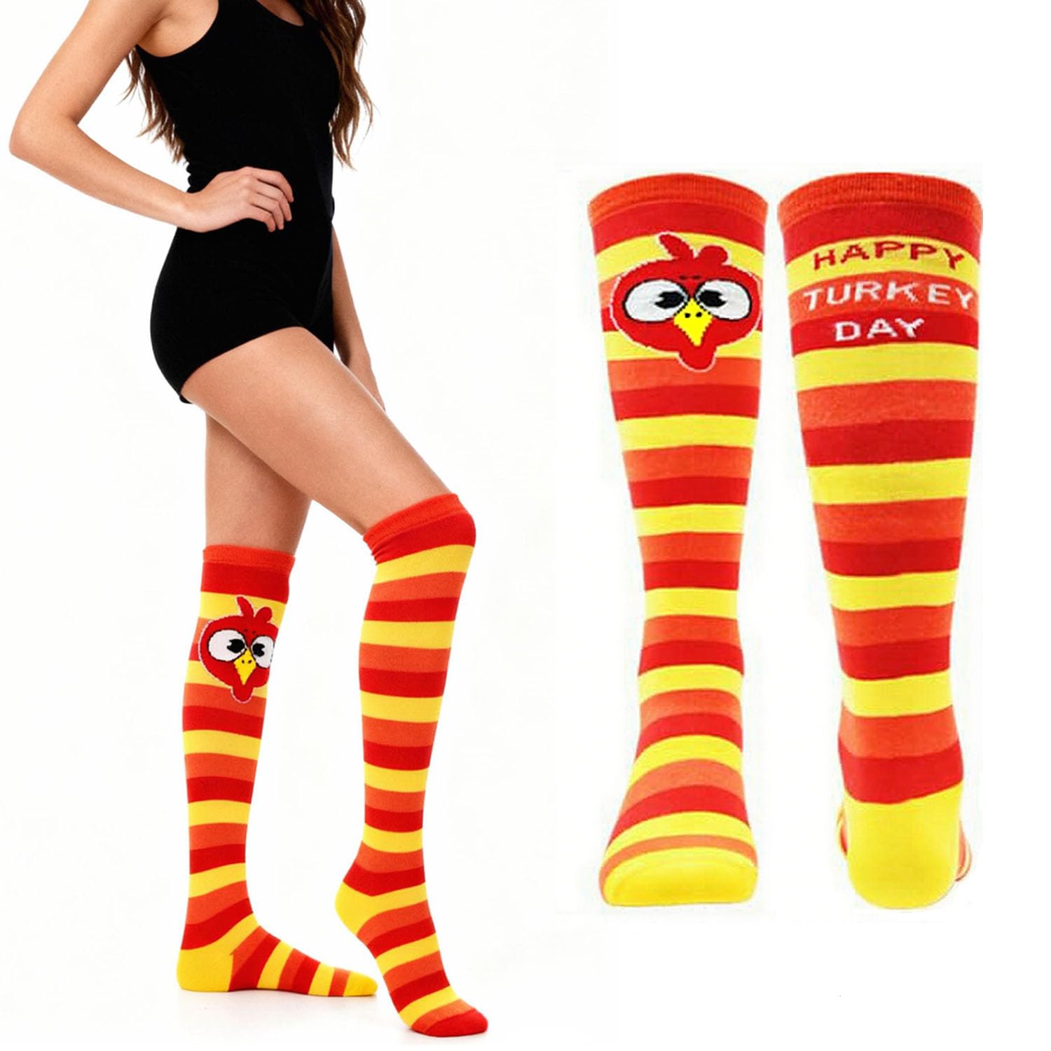 Wgudzpj Thanksgiving Mid-Calf Turkey Socks,Turkey Trot Gear Thanksgiving Socks, Red, One Size