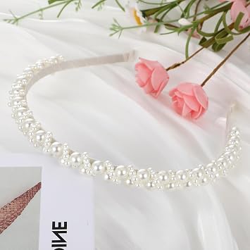 Pearl Headband for Women Elegant Faux Pearl Bridal Hair Hoop Headpiece Wedding Hair Accessories Hairband