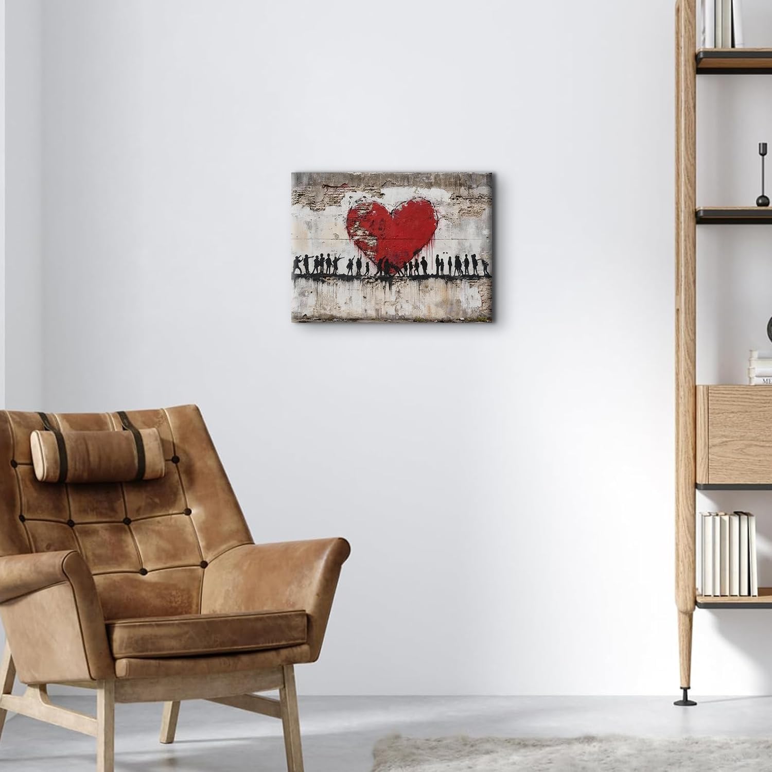 ADOHOME Banksy Canvas Wall Art Abstract Love Heart Pictures Wall Decor Vintage Graffiti Grey Street Walls Painting Bedroom Decor(70x100cm/Frameless)