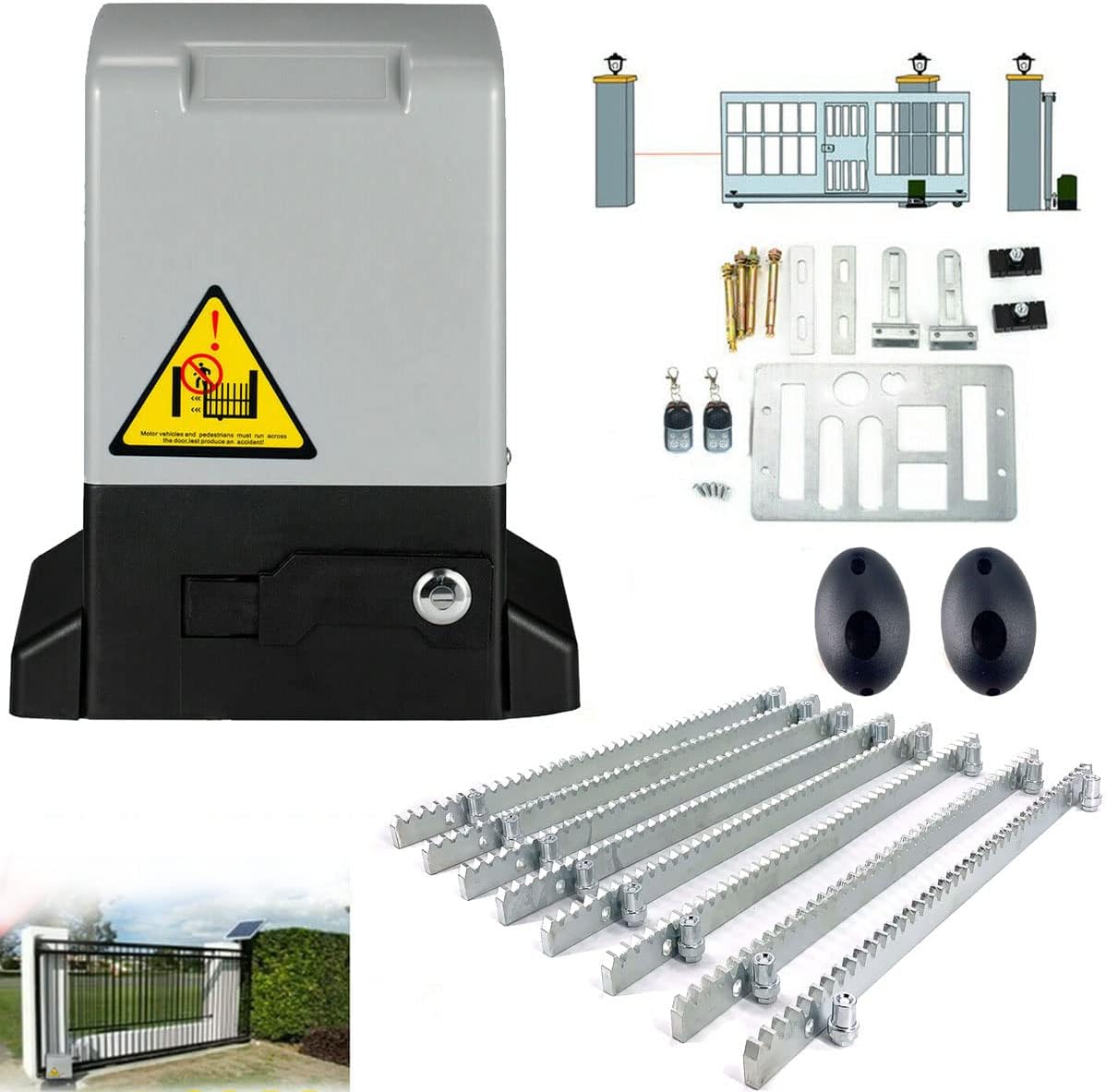 ECUTEE 750W Electric Sliding Gate Opener 2000KG Automatic Sliding Gate Drive, Automatic Door Opener Motor Driveway Security Kit, with 2 Infrared Sensors and 4m Racks