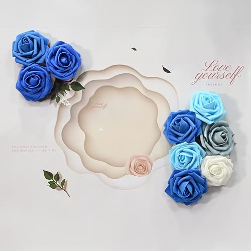 Miniatura 2 de LIVILAN Rosas blancas falsas, flores artificiales a granel de aspecto real rosa sintética blanca con tallos para ramos de boda, centros de mesa,