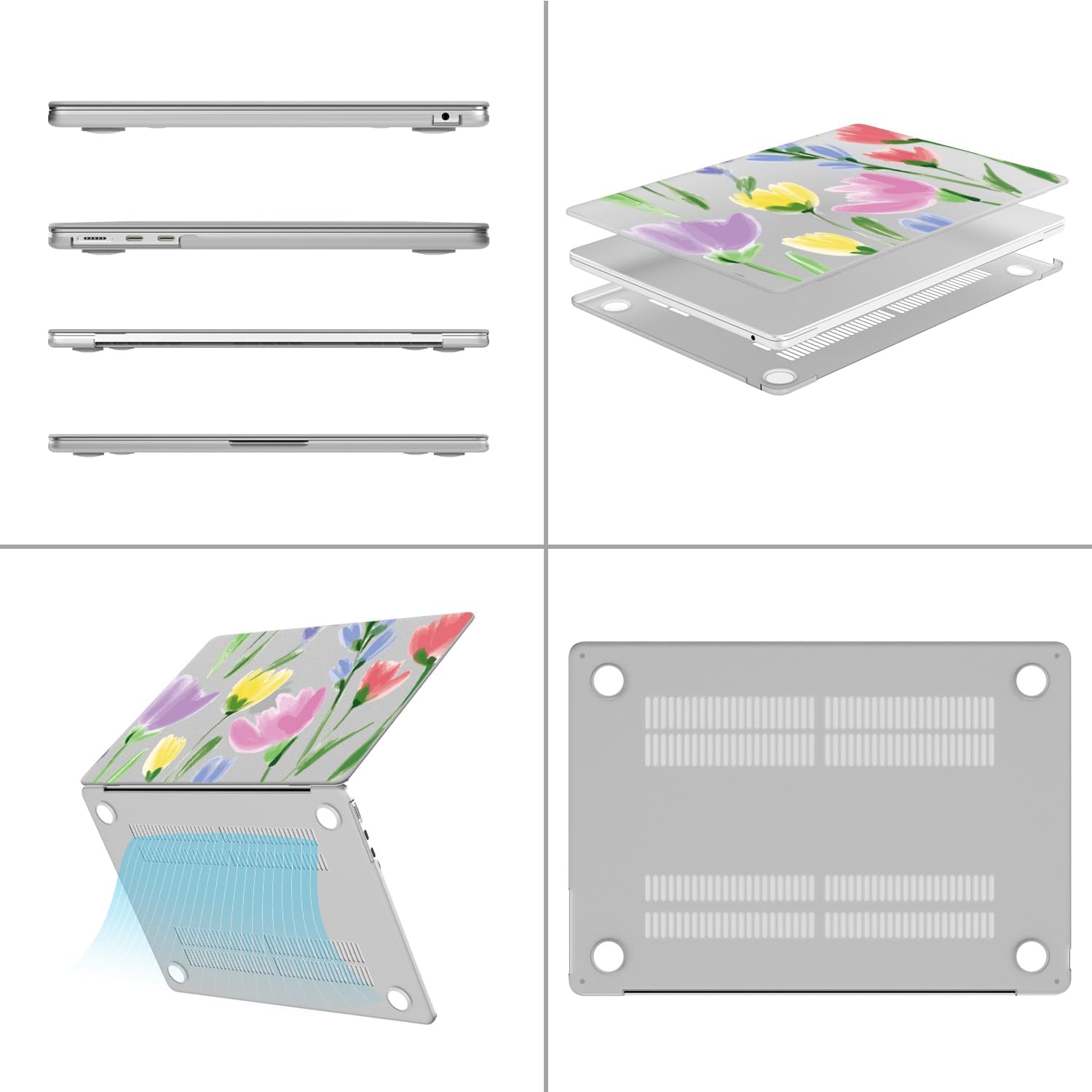 Idocolors Elegant Tulip Case Compatible with MacBook Pro 14 Inch(Models A2442/A2779 M2/A2918/A2992 M3), Transparent Frosted Protective Hard Case Anti Scratch Cover for Girls Women Men