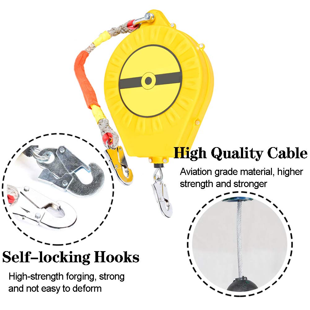3m Antichute a Rappel Automatique, Kit de Harnais Securite pour Escalade, Dispositif Antichute Rétractable avec Crochet Autobloquant pour Toiture