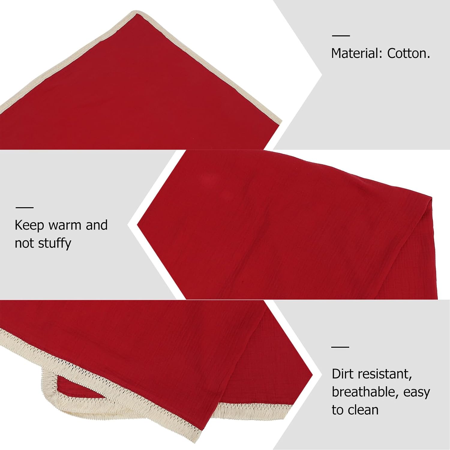 Cotton Receiving Blanket Gauze Bedding for Newborns, Burgundy Muslin Nursery Blanket with Tassel Edge, Lightweight Air-Conditioning Swaddle for Sleep