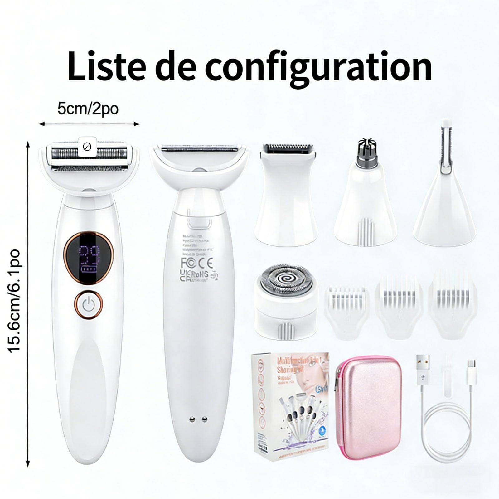 Rasoir Elios Femme 5 En 1, Elios Rasoirs Électriques Femme, Tondeuse Bikini 5 En 1 Tondeuse Femme Intime, Étanche IPX7, Pour Bikini, Aisselles, Jambes, Nez (1 Set)