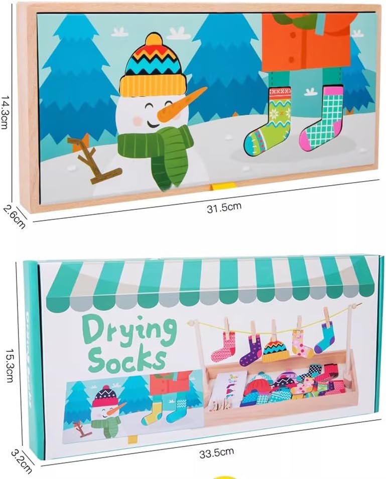 Montessori Sock Hanging Play Set, Wooden Clothesline Toy with Clothespins for Toddler Fine Motor Skill Training