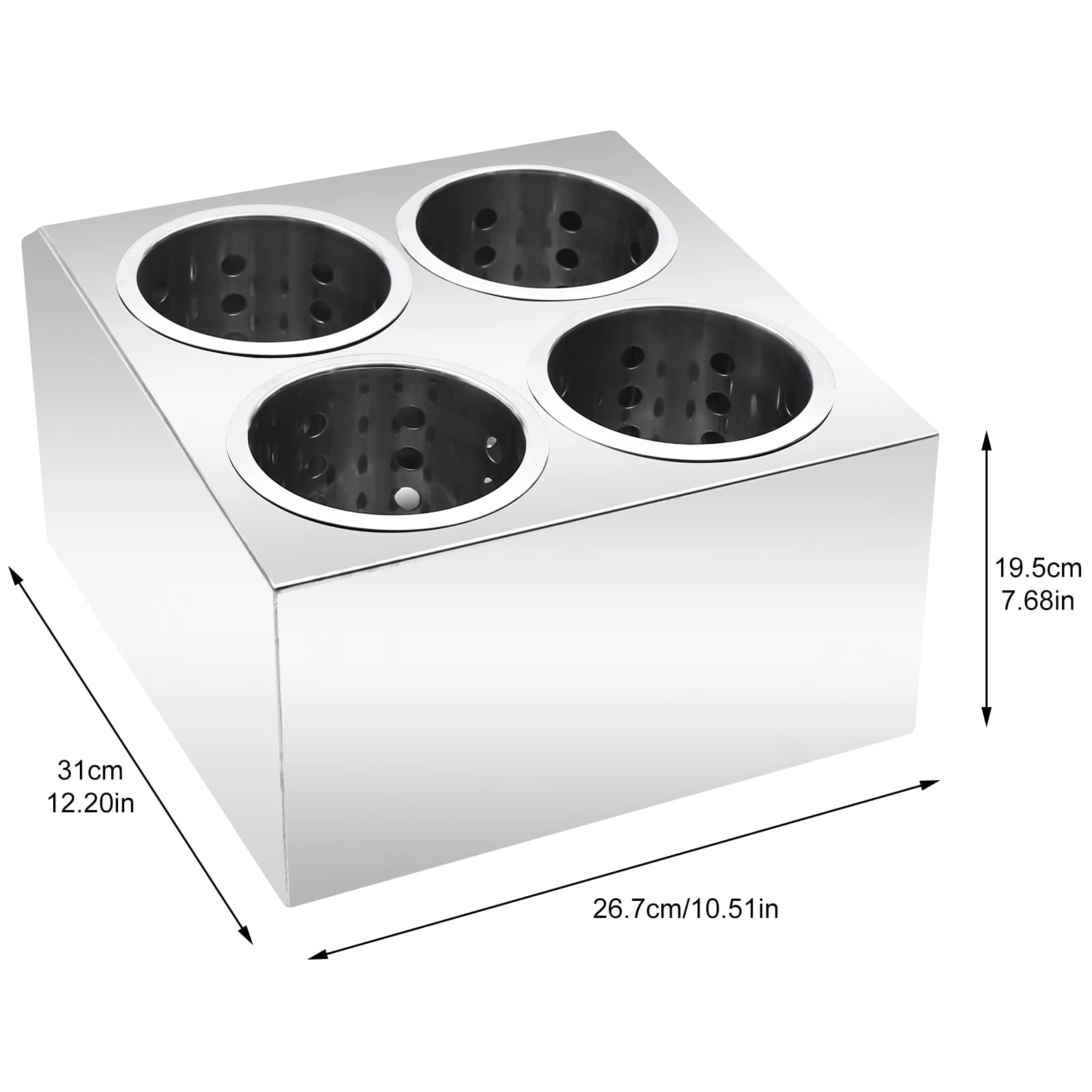 Soporte para cubiertos de acero inoxidable con 4 compartimentos, cesta para cubiertos y escurridor, color plateado
