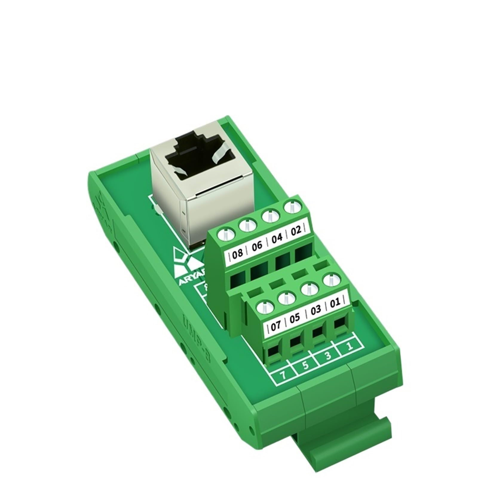 Uchwyt na szynę DIN RJ45 żeński do wkręcania listwy zaciskowej RJ45 45 stopni panelu obejściowego (HL-RJ45-ST-A)