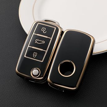 Car Key Cover VW for VW Golf Beetle Skoda Octavia Scirocco Passat Polo Seat Transporter Touran Tiguan Sharan Jetta Leon Ibiza Key Cover TPU Polo Key Cover 3 Buttons Black