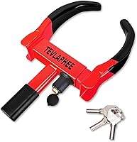 Tevlaphee Heavy Duty Universal Trailer Wheel Lock - Anti-Theft Security for Cars, SUVs, Campers, Motorcycles - Fits 7.5-11.8" Tires, Bright Red Deterrent, 3 Keys