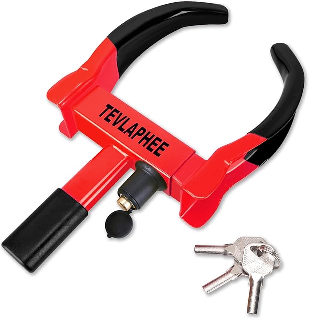 Tevlaphee Universal Wheel Lock Heavy Duty Security Trailer Wheel Lock (Black & Red)