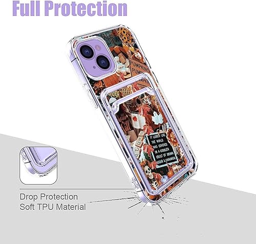 Miniatura 5 de Funda estética para iPhone 14 con tarjetero, diseño retro de otoño tropical, diseño de calabaza, diseño moderno y moderno, funda de regalo de TPU