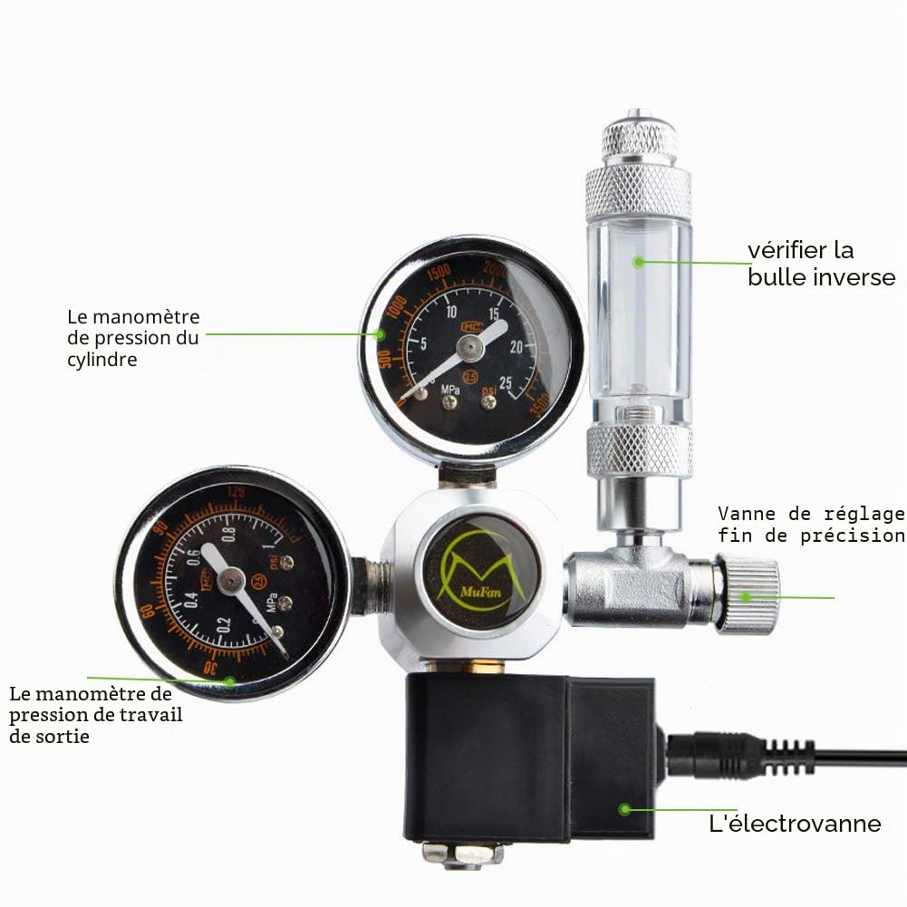 Réducteur de pression de CO2 avec valve magnétique, manomètre et clapet anti-retour, valve magnétique réutilisable pour aquarium - Interface W21.8