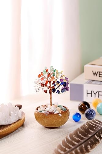 Miniatura 2 de Top Plaza Árbol de piedra de cristal curativo de 7 chakras, envuelto en cuarzo transparente natural, Feng Shui, hogar, oficina, tamaño pequeño,