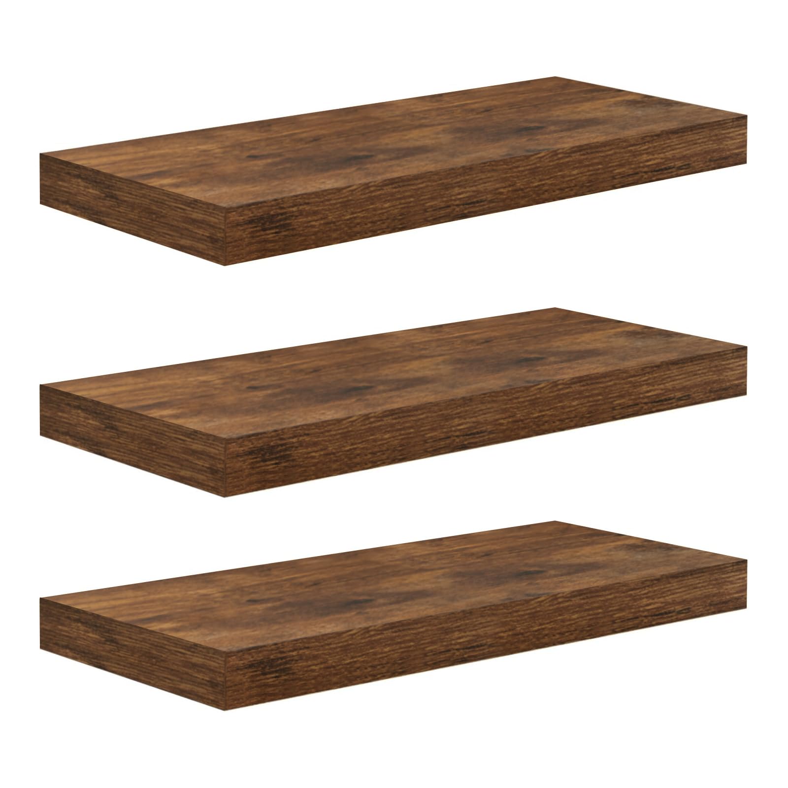 WOLTU 3-Pack Vintage MDF Wood Floating Wall Shelf, Set of 3 Hanging Shelves, Brown — image 1