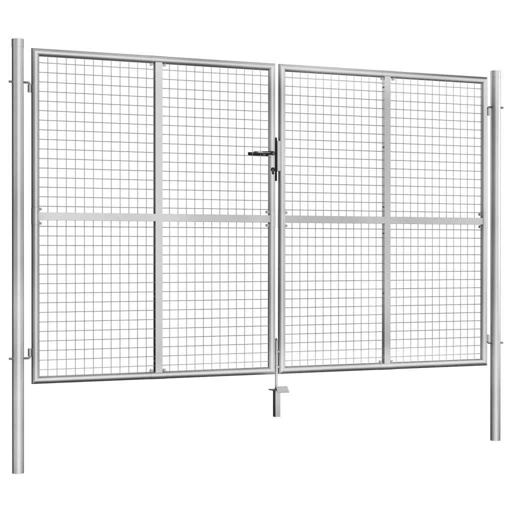 vidaXL Gartentor Gartentür Zauntor Gartenpforte Zauntür Hoftor Gartenzaun Tor Doppeltor Flügeltor Doppelflügeltor Verzinkter Stahl 306x200cm Silbern