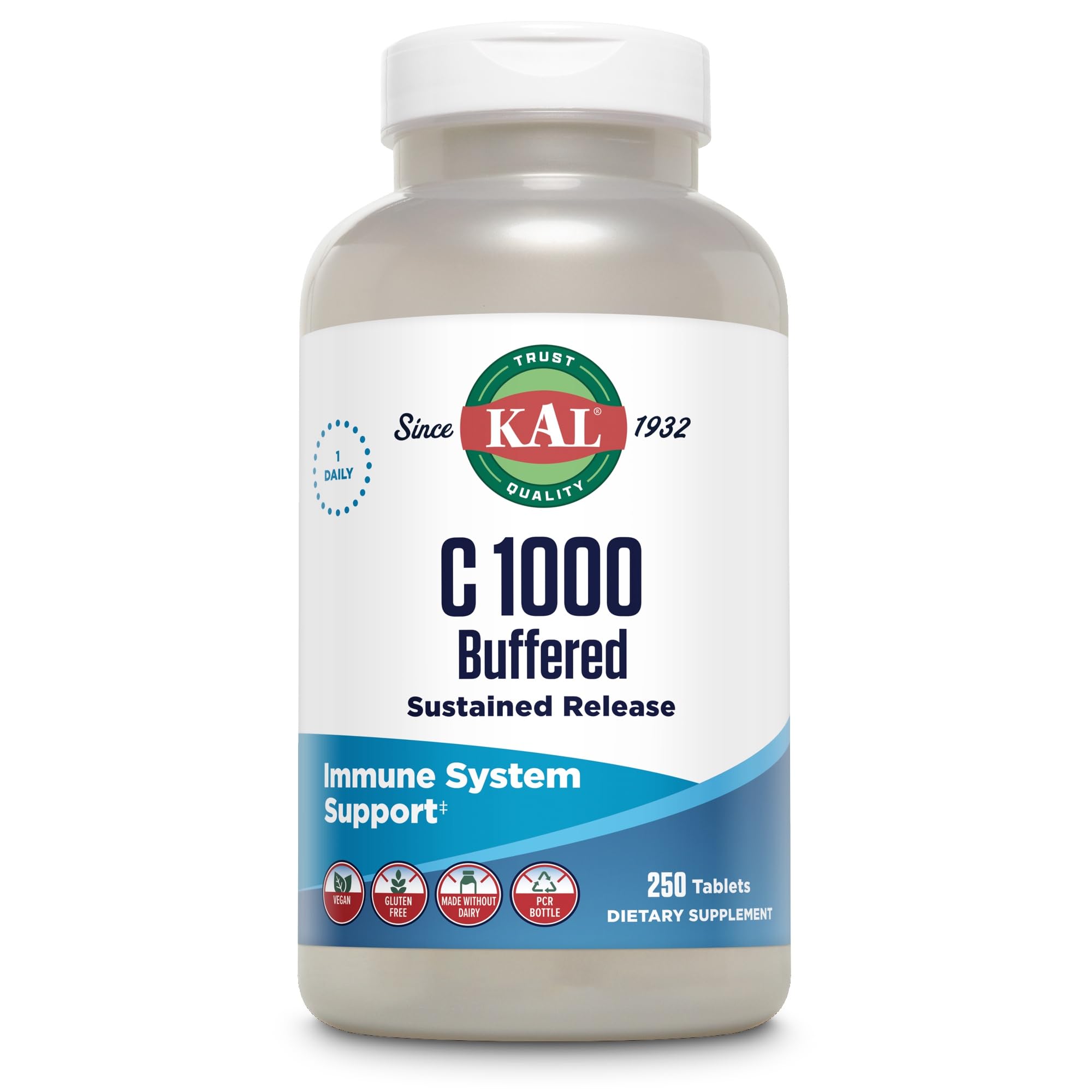 KAL Vitamin C 1000 Plus | 1000mg | 250 Tabletten | gepuffert | glutenfrei | vegan | ohne Gentechnik | laborgeprüft | Nahrungsergänzungsmittel mit VitaminC | Zellschutz | Stoffwechselprozesse