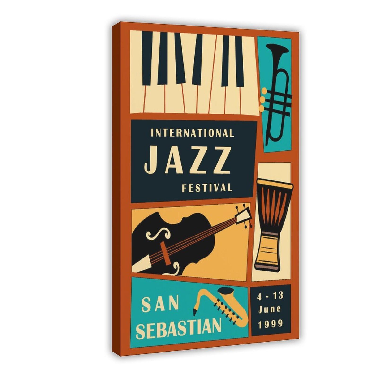 Stampa artistica da parete su tela, motivo: Jazz San Sebastian, festival jazz vintage, decorazione artistica da parete per soggiorno e camera da letto, 50 x 75 cm