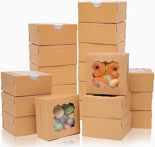 Miniatura 2 de 60 cajas de repostería Kraft con ventana de 6 x 6 x 3 pulgadas de grosor y resistentes cajas de pastelería macarrones para panadería