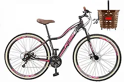 Bicicleta Aro 29 Feminina Quadro em Alumínio KSW MWZA com Cesta Estilo Retrô Vintage 21 Velocidades Freio a Disco