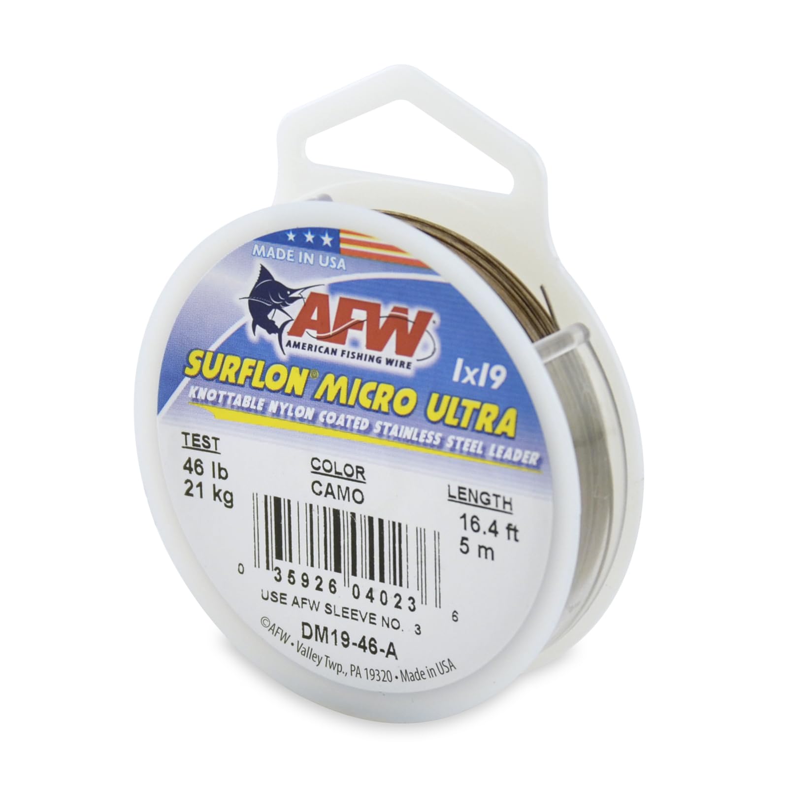 American Fishing WireSurflon Micro Ultra Nylon Coated 1x19 Stainless Steel Leader Wir, Knottable Fishing Leaders Saltwater & Fly Fishing, 6lb Test - 61lb Test, Bright, Black & Camo Colors