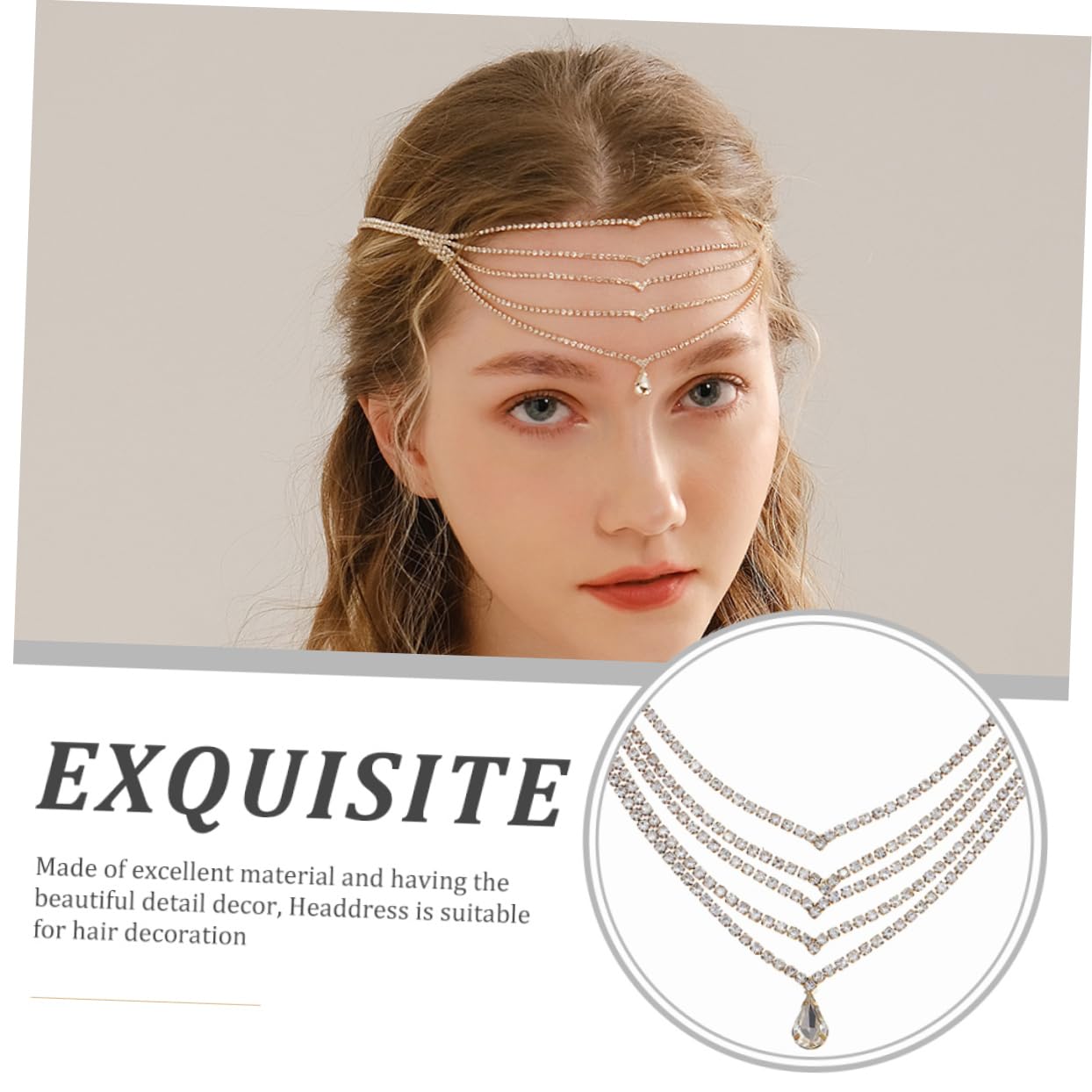 FRCOLOR 5pezzi Cerchietto Decorativo Strass Per Donne Catena Da Testa Elegante Con Pendenti Per Matrimonio e Occasioni Speciali