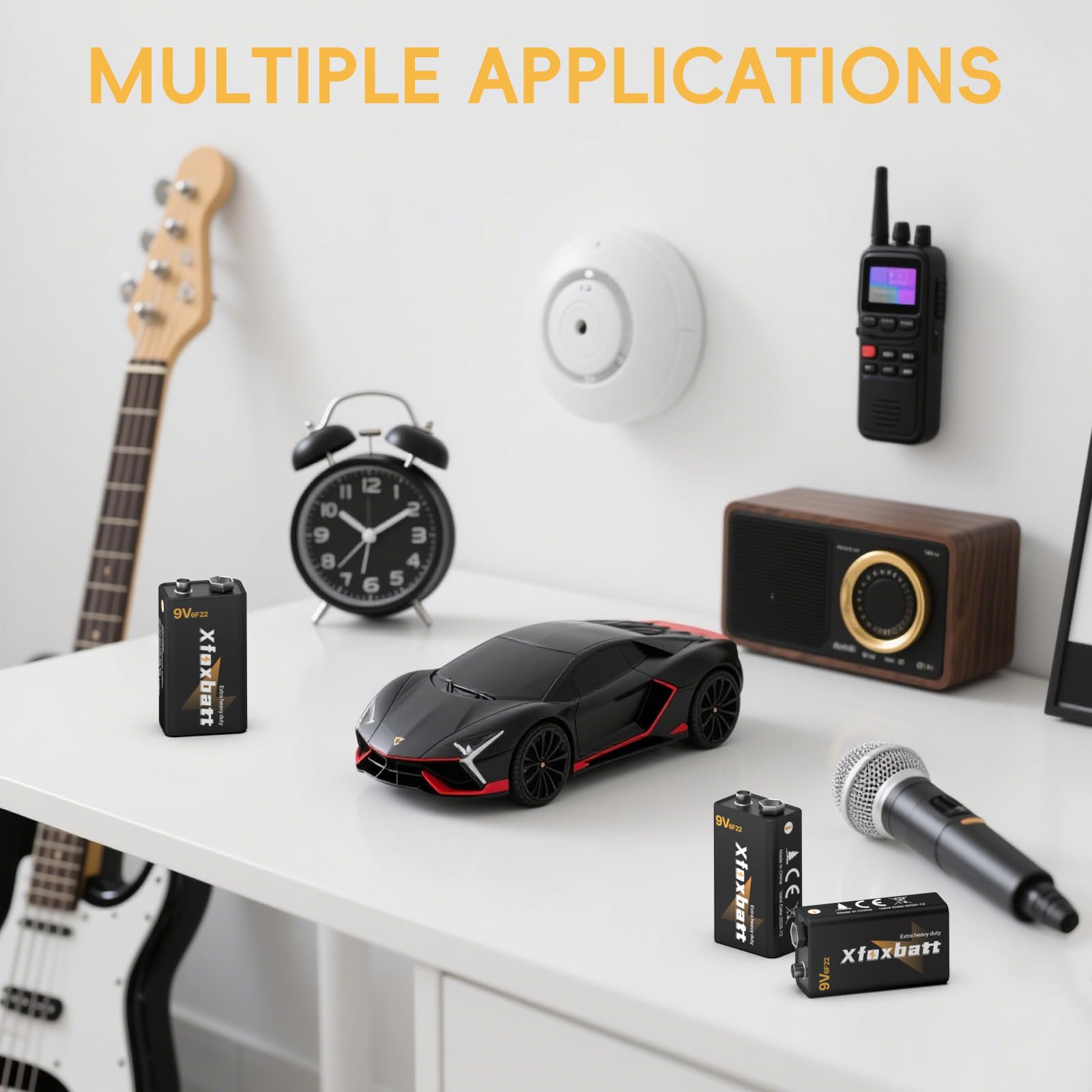 Lot de 4 batteries 9 V 6F22 9 V étanches et durables pour détecteurs de fumée, pédales de guitare, appareils médicaux, 9 V