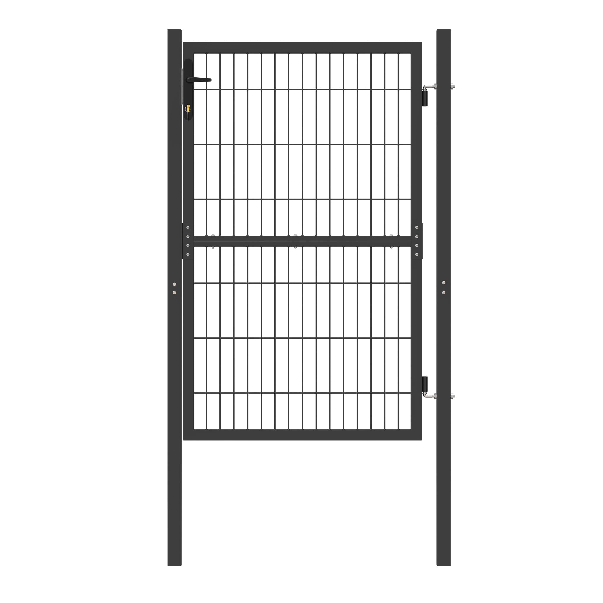 XMTECH Furtka ogrodowa, drzwi ogrodowe, 150 x 100 cm, brama ogrodzeniowa z zamkiem, klamką i kluczami, brama ogrodowa, drzwi wjazdowe, drzwi podwórzowe, antracytowa