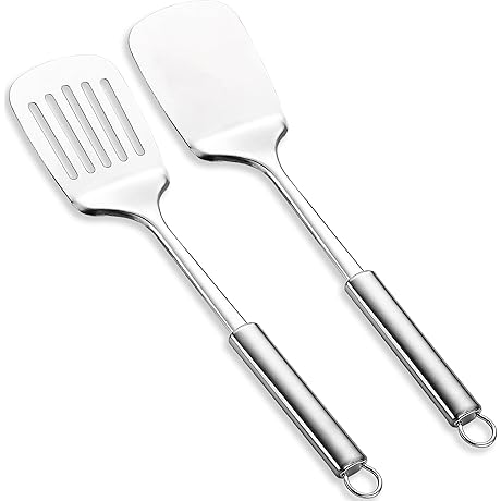 Stainless Steel Spatula Set - Silver Slotted Turner, Kitchen Spatula Heat Resistant...