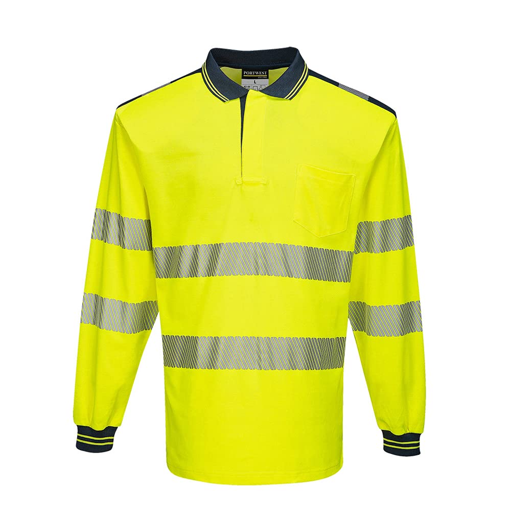 Portwest Yellow Pw3 Hi-Vis Polo Shirt L/S - /Navy - Xxl