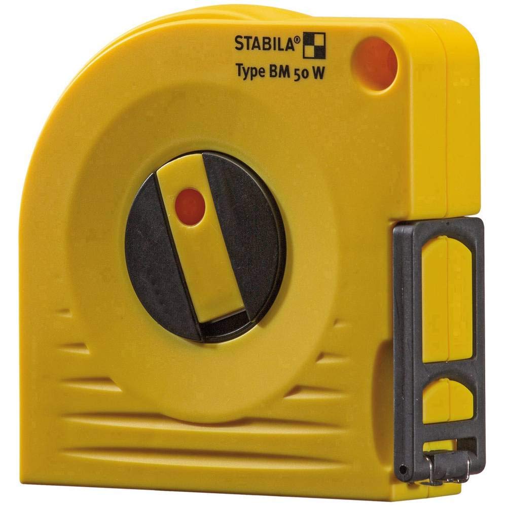 Stabila 17222 Bandmaß BM 50 W, 30 m, weißlackiertes Stahl-Messband, mit Universalhaken, Gelb, 30 m, Stahlband