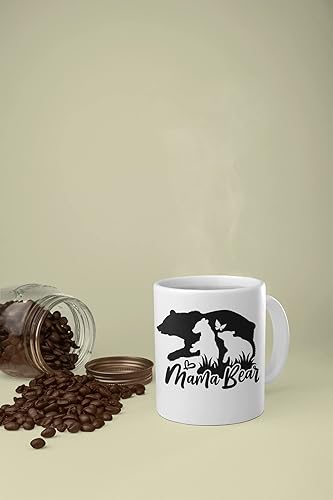 Miniatura 3 de Taza de café con texto en inglés "Mama Bear", regalo divertido de taza, taza de café novedosa, taza de café de cerámica de 11 onzas, ribete negro
