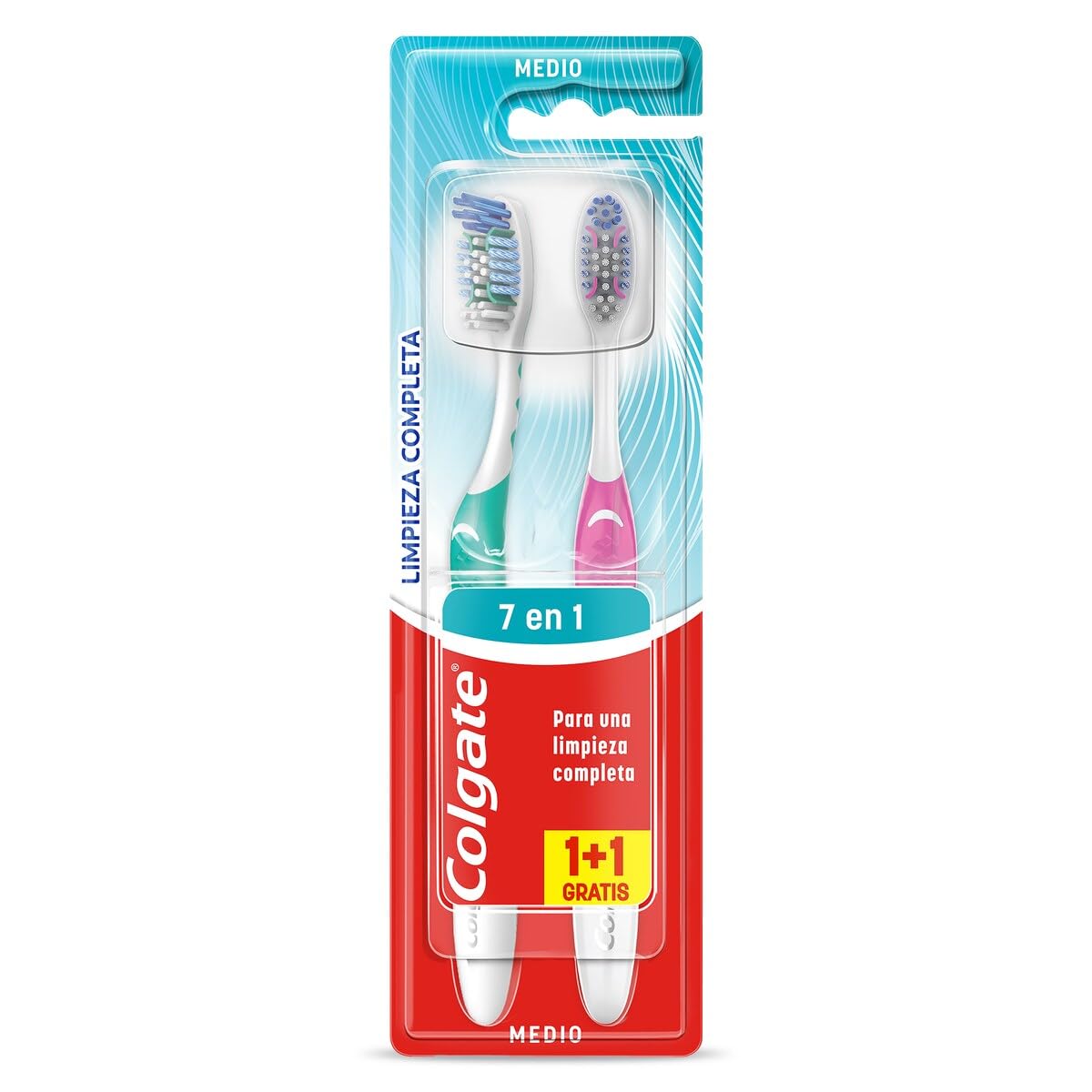 COLGATE Total Cepillo de Dientes Dureza Media, Pack 2 Uds, Limpieza Completa y Profunda, Elimina la Placa, Limpiador de Lengua y Mejillas, Elimina las Bacterias Causantes del Mal Olor