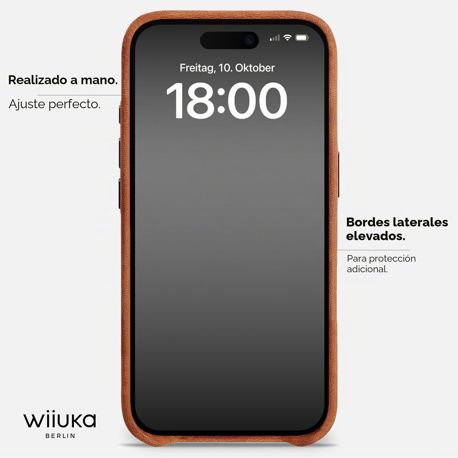 WIIUKA Funda para iPhone 17 Pro, piel de Alemania, funda de piel extrafina, funda premium para teléfono móvil, funda para teléfono móvil, funda qi, skiin more, vintage coñac