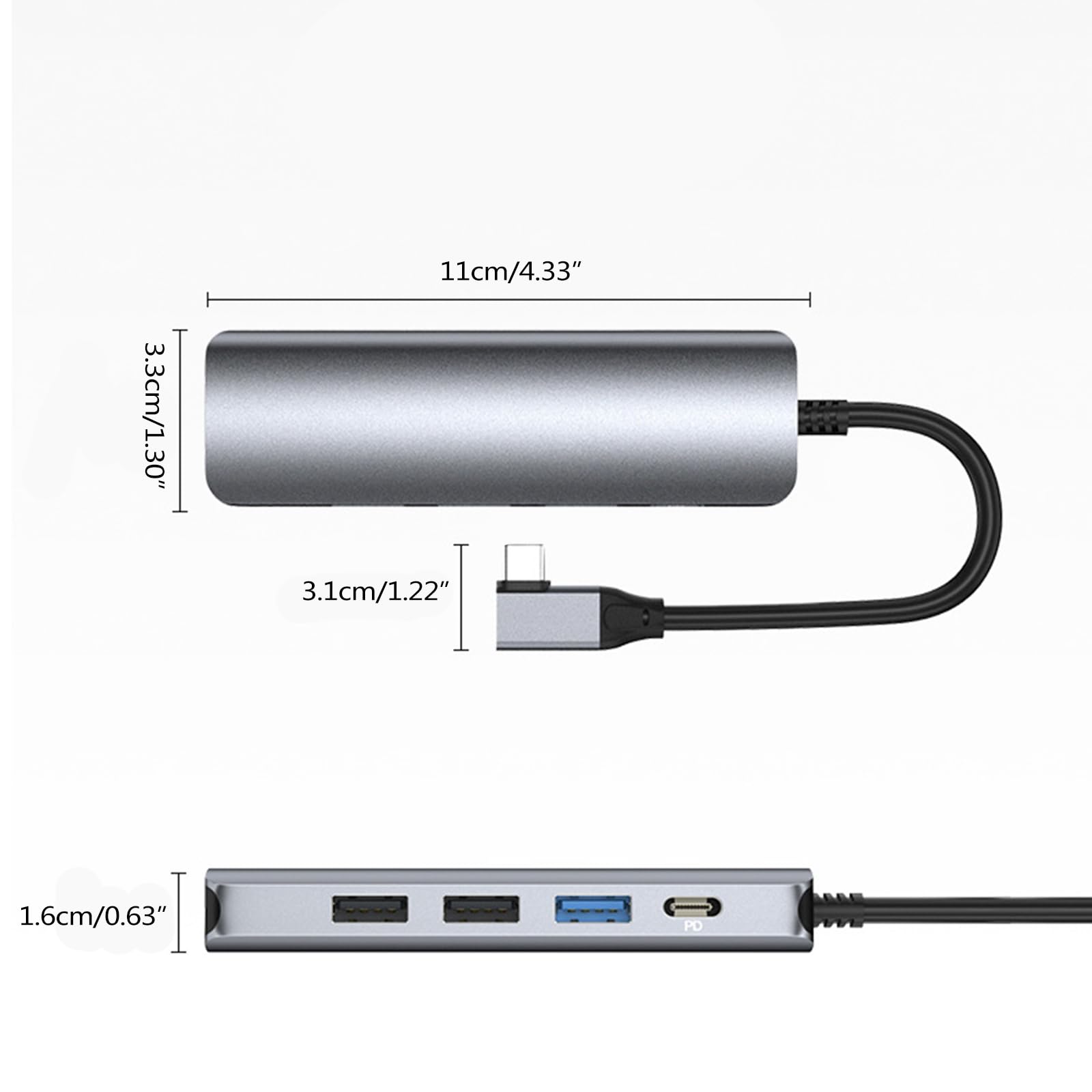 Hub USB C Dock Station Tipo Alluminio 5 in 1 per hub Splitter Porta Ricarica/USB 3.0 / PD per Portatili Dock Station Tipo Computer