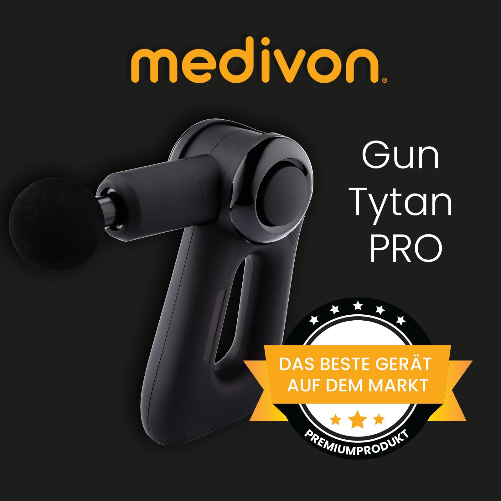 Medivon Gun TYTAN PRO Kabelloses Handmassagegerät Massage-Pistole mit beheiztem und kühlendem Massage-Kopf, 5 Arbeitsmodi 13 Massageköpfe inklusive