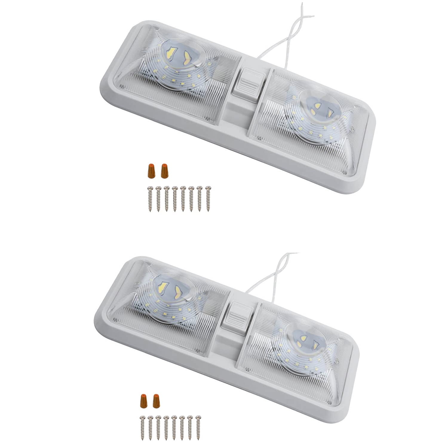 ホワイト ドーム型ライト 2個セット Amazon | TANFEI RV LED 天井ダブルドームライト DC 12V