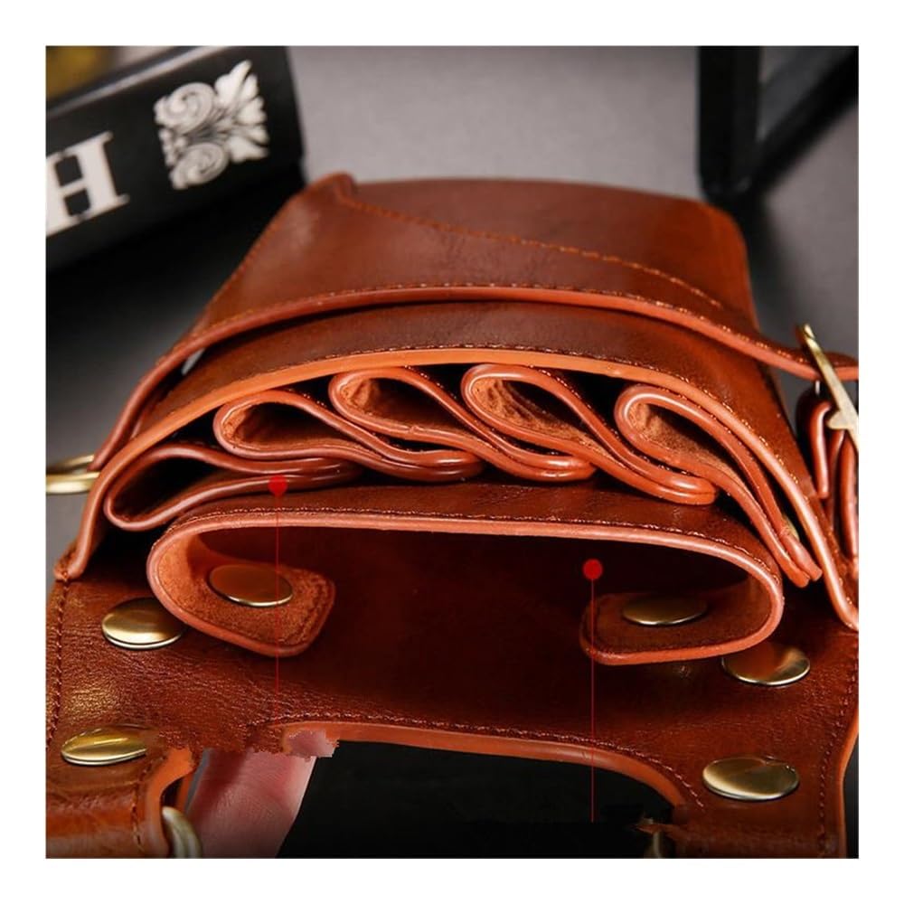 Custodia multifunzione in pelle PU marrone per forbici da parrucchiere, barbiere, forbici, custodia con cintura (marrone, 1 pezzo)