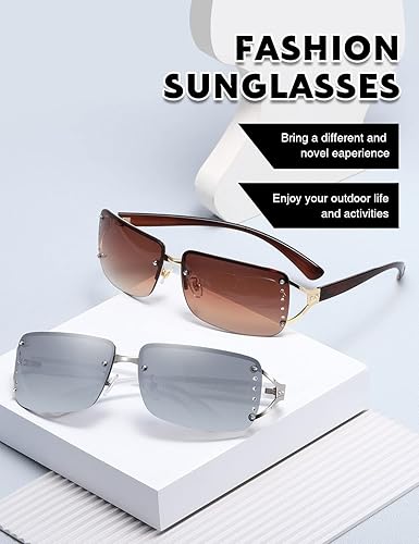 Miniatura 6 de MASDUN Elegantes gafas de sol rectangulares sin marco sin marco para mujer rodeadas de diseñador de moda para hombres