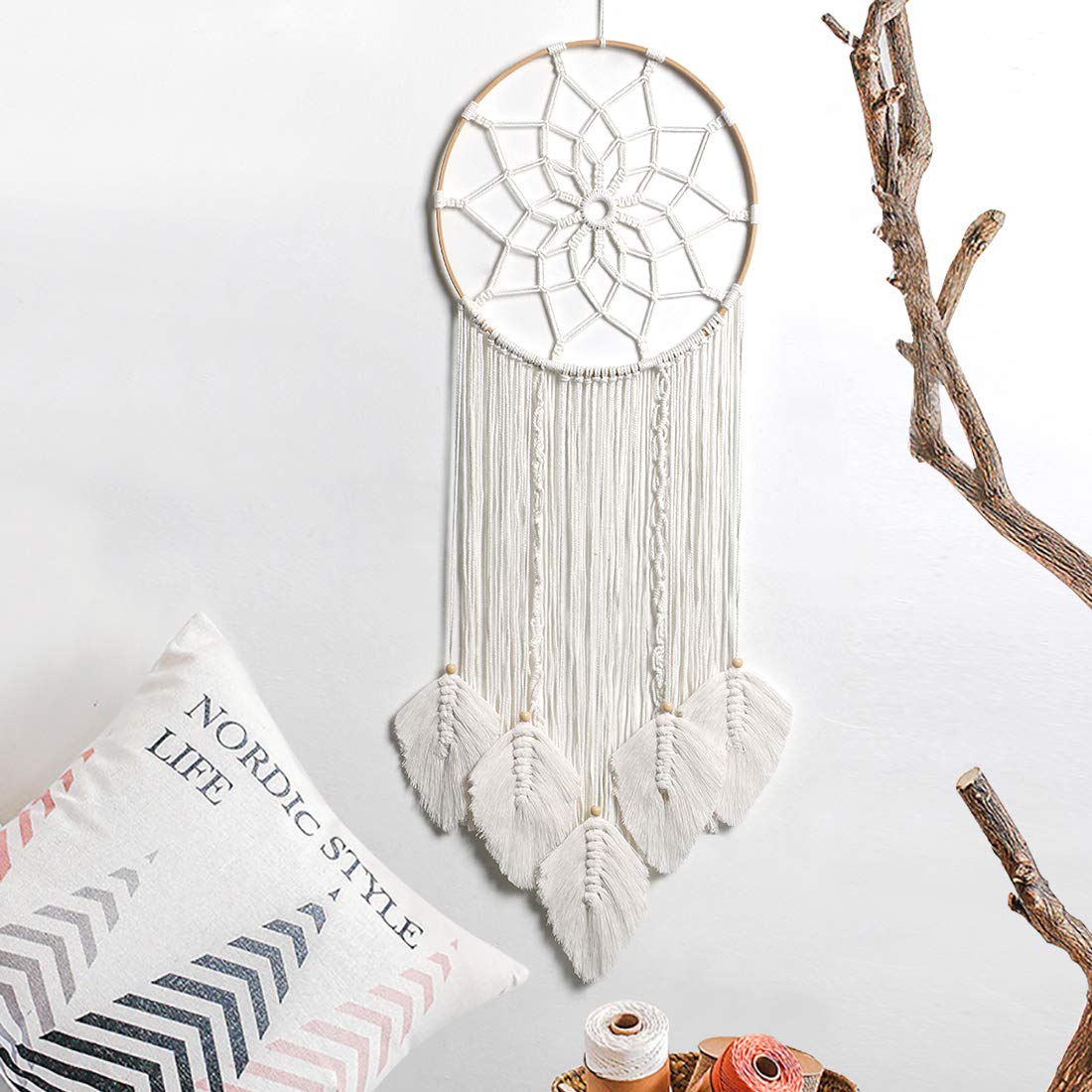 LOMOHOO Macrame Wall Hanging Woven Wall Decor Art Boho Chic Bohemian Home Decorations Dream Catcher for Apartment Bedroom Living Room Dorm