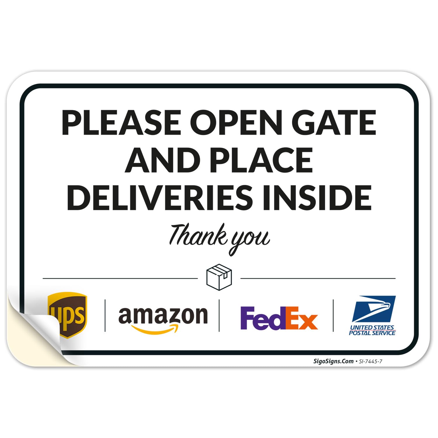 Sigo Signs Package Delivery Sign, Delivery Instructions Open Gate and Leave Delivery Inside Sign, 10x7 Inches, 4 Mil Vinyl Decal Stickers Weather Resistant, Made in USA