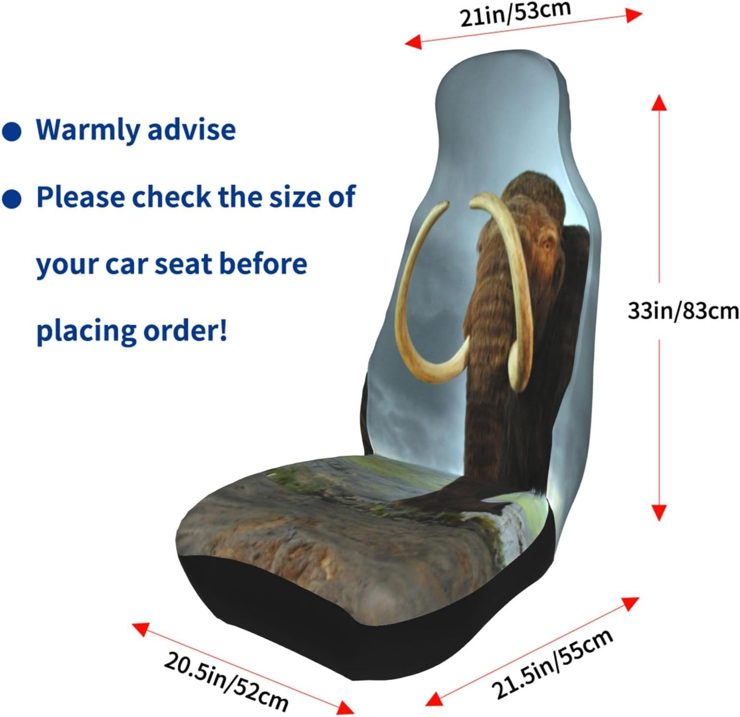 Woolly Big Mammoth Car Seat Covers 2-Pack - Fit for Sedans, Trucks, Suvs, Automotive Seat Protectors with Reinforced Stitching