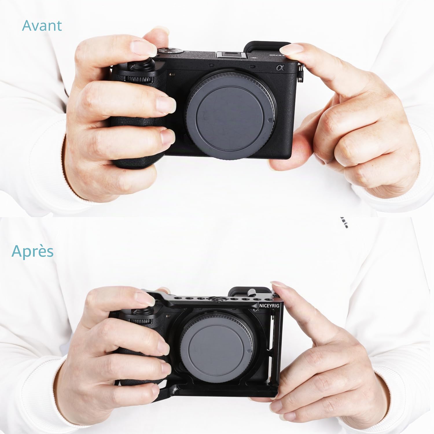 NICEYRIG Cage pour Appareil Photo Sony Alpha A6700 sans Miroir, avec Trou QD, Rails OTAN et Supports de Griffe - 567