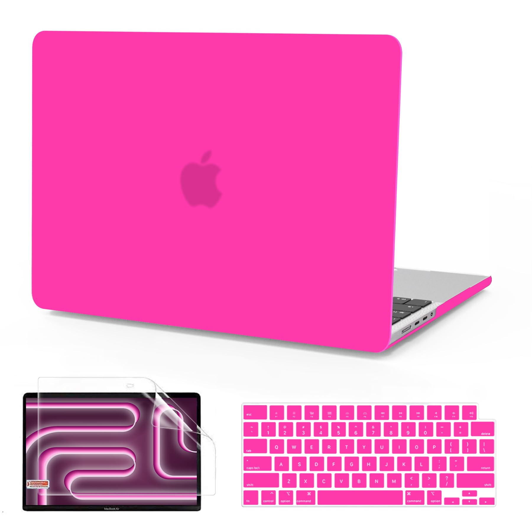 anbanCompatible with MacBook Pro 14 inch Case 2023 2022 2021 Release M3 A2918 A2992 M2 A2779 M1 A2442 Touch ID, Matte Plastic Laptop Hard Shell Case & Keyboard Cover & Screen Protector, Hot Pink