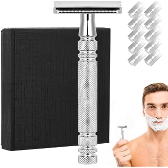 Razor for Men with 10 Razor Blades Waterproof Premium Safety Razor Beard Trimmer and Multigroom Wet Razor for Men for Face Head and Body Gift for Men Black